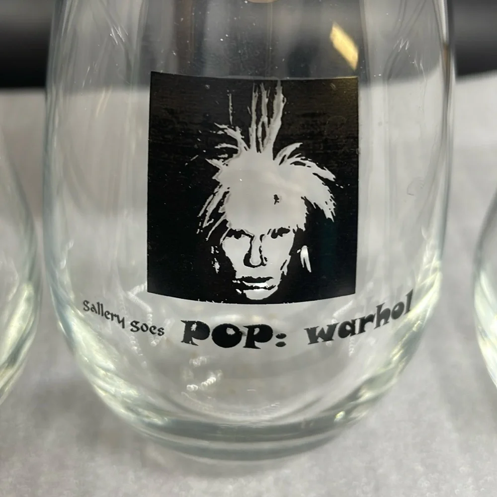 Andy Warhol Art Gallery Goes Pop Stemless Wine Glasses Set of 4